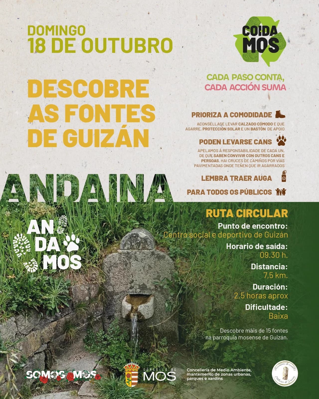 Cartel da Andaina «Descobre as fontes de Guizán» do 18 de outubro